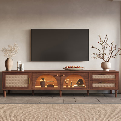 Modern TV Stand, Entertainment Center with App Controlled LED Lights, 2 Drawers & Glass Door Storage, Modern Media Console for Living Room