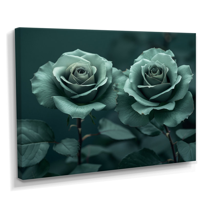 Nirvana vert vert - roses, art mural Roses, H 30 po x l 40 po x P 1,5 po, Toile tendue