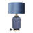 Ehrenberg Glass Ribbed Blue Table Lamp with Velvet Shade and Gold Accents-224650035