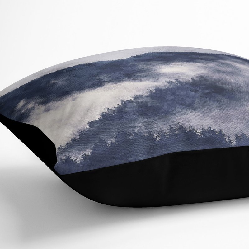 Waxing Moon over the Forest Painting Cushion with Filling, 40cm H x 40cm W x 15cm D, Black