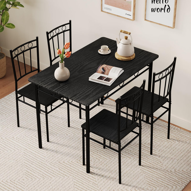 Rectangular Kitchen Dining Table Set With 4 Chairs, Black