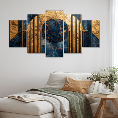 Geometric Golden Walnut Essential Forms - Abstract Art Deco Wall Art - Modern Wall Art Decor Set