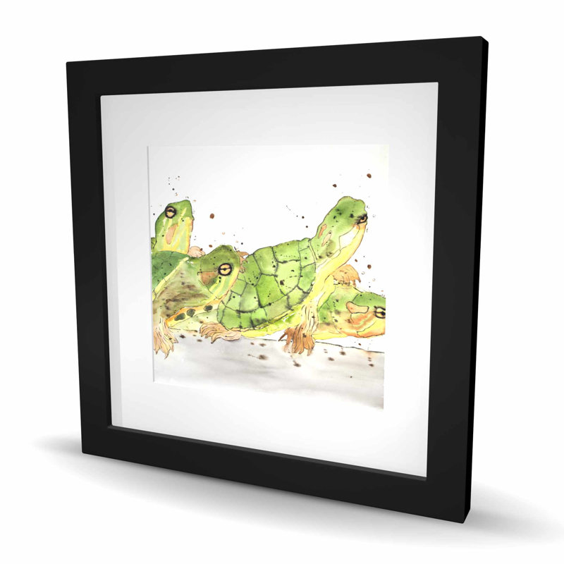 Small Aquatic Turtles - Brown Illustrated Framed Print Decor