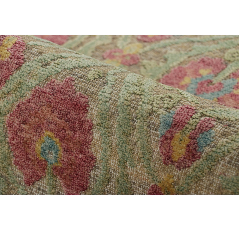 Rug & Kilim’S Block Print Rug With Red And Green Floral Patterns, Rectangle 10' x 14'