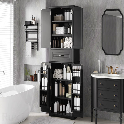 Bathroom Storage Cabinet with Multi-Functional Storage Space, Drawer with Slide Rails, Adjustable Shelf, Black