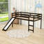 Lit mezzanine simple en bois avec échelle et toboggan-434603137