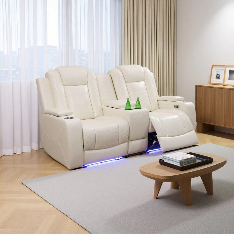 Breathing Leather Automatic Recliner Loveseat, White