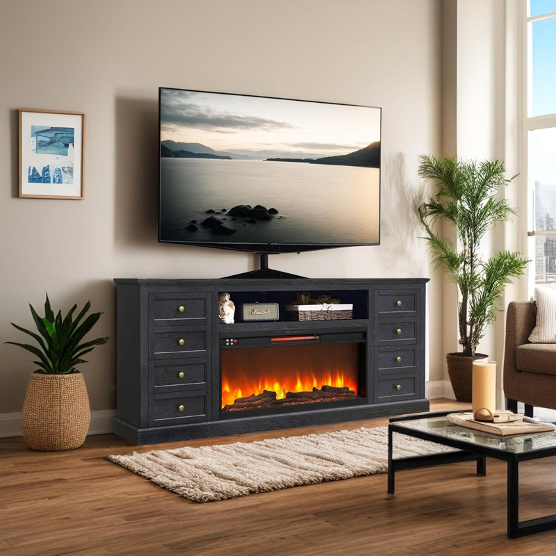 Farmhouse Tv Stand With 36'' Electric Fireplace,31'' Media Console With Drawer,Adjustable Flame,For 80'' Tvs, Black