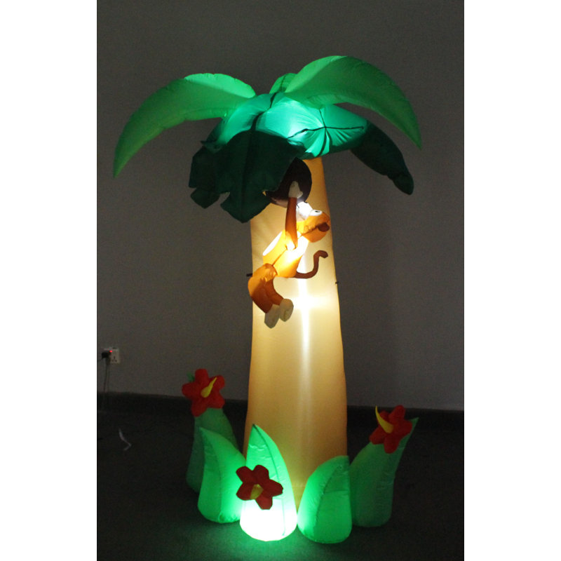 Décoration de jardin gonflable de fête pour les fêtes gonflable 6 pieds de hauteur avec singe noix de coco et fleur
