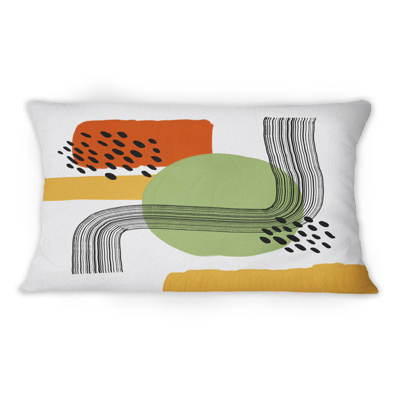 Coussin décoratif à pois moderne rouge et vert, motif abstrait noir