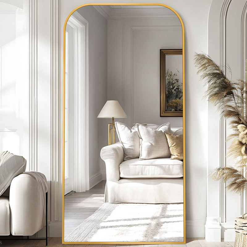 Miroir surdimensionné arqué en métal surdimensionné, 78 po x 38 po, Doré