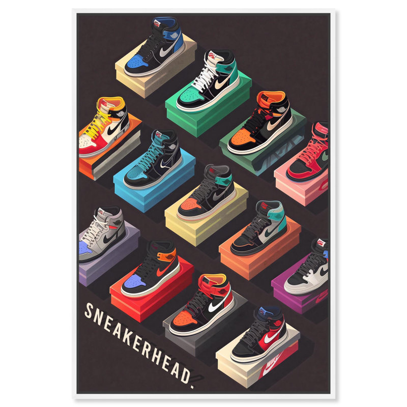 Posters Sneakerhead par Sneaker Collection par Art Remedy, H 46 po x l 31 po, Cadre flottant blanc