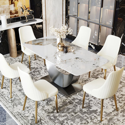 7 - Piece Sintered Stone Top Pedestal Dining Table Set