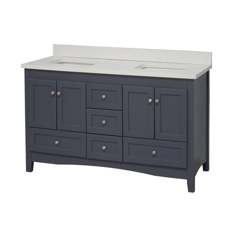 Edber 60'' Double Bathroom Vanity with Top, Marine Gray, Quartz