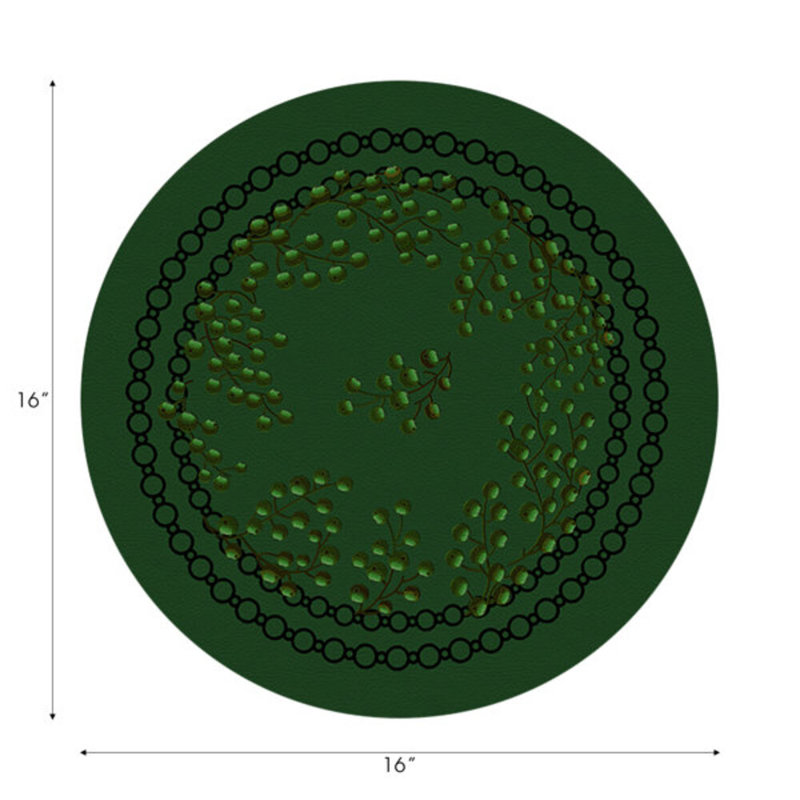 Christmas Berries Vegan Leather Round Pebble Placemat, Green