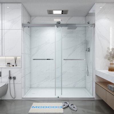 Porte de douche opale Mirage MCOCOD l 66-72,75 "x H 72" à double fermeture sans cadre avec verre transparent 3/8 "(10mm)
