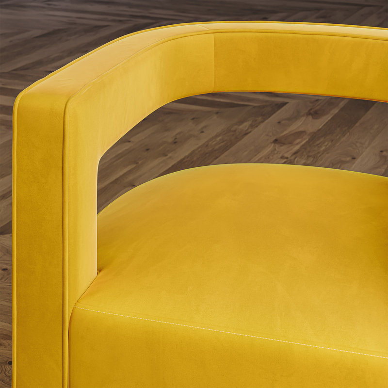 Keegan Upholstered Swivel Barrel Chair, Yellow Velvet, Gold