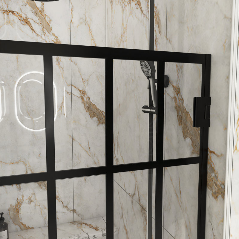 34 po X P 72 po H Porte de douche pivotante sans cadre en noir mat