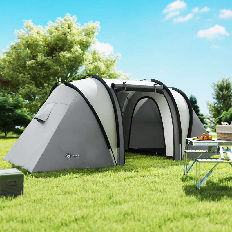 Tente de camping avec 2 chambres à coucher et surface de vie, imperméable 3000 mm, Grey