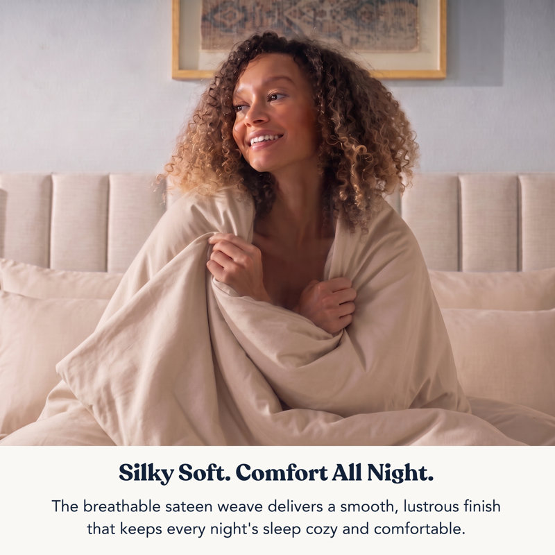 Ensemble de housse de couette en satin de coton 100% biologique Delara certifié GOTS, 400TC, à longues fibres, doux et respirant