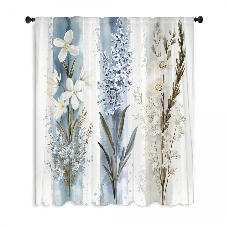 Rideaux botaniques, voilages à fleurs et voilages - 1 panneau, L 50 po x L 96 po
