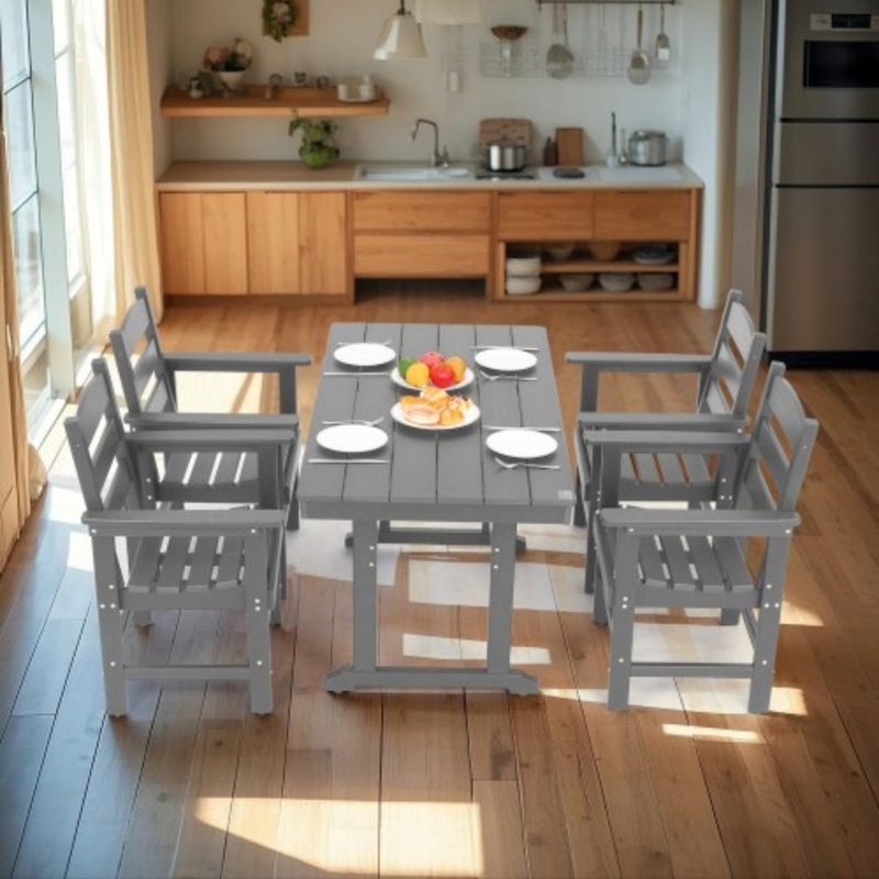 Ensemble repas d'extérieur carré avec coussins Cotswald, Gris, 4