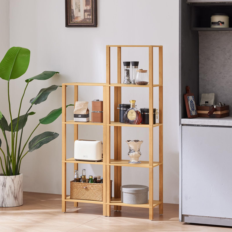 Tall 4-Tier Wooden Bookcase For Small Spaces - Industrial Book Shelf With Slim Design, Natural
