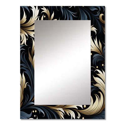 Snelson Damask Black And Grey Calligraphy Flourishes - damask  Wall Mirror, Boho Decorative Mirror, Printed Metal Art