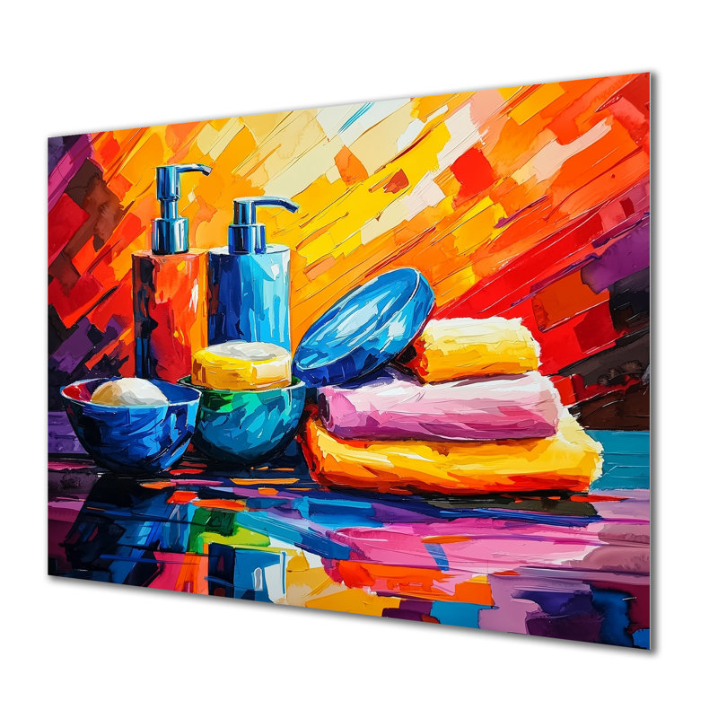 Pop Art, néon, articles de toilette Glow I - mode, impression murale sur métal, articles de toilette, H 24 po x l 32 po