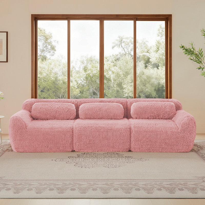Tissu moelleux moelleux et moelleux de 114 po, canapé modulaire modulaire, conception ergonomique avec repose-pieds et coussins décoratifs, raccordement à boucle à compression complète pour bureau, cinéma maison, rose