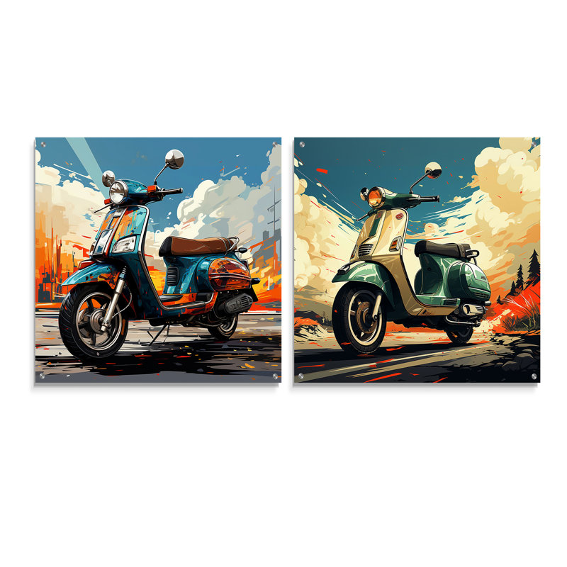 Edgy Scooter Odyssey - ensemble de 2 verres muraux en acrylique, H 36 po x l 73 po