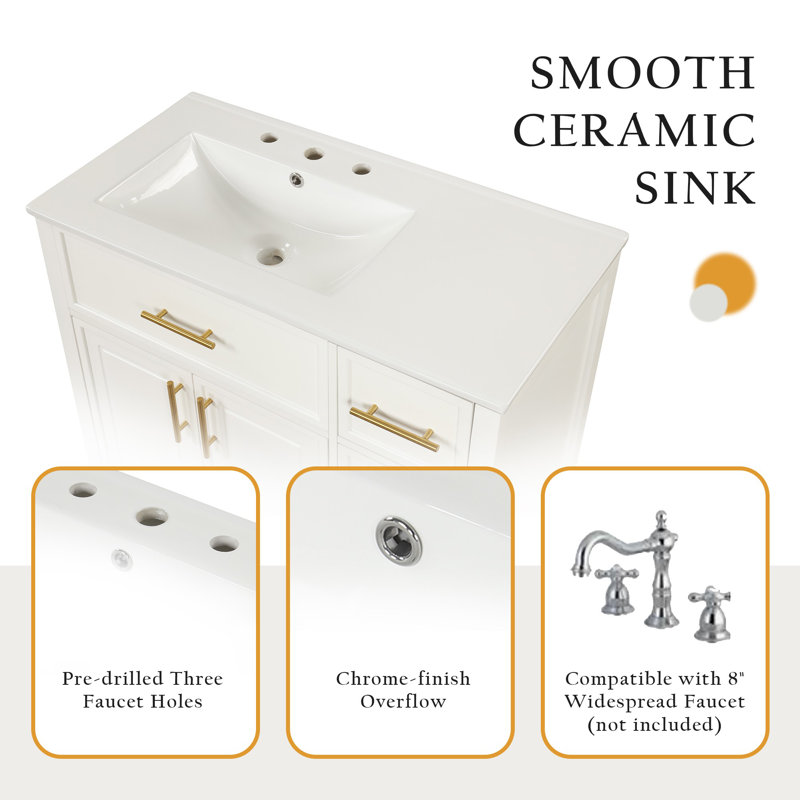 Meuble-lavabo de 36 pouces avec comptoir pour lavabo, Blanc