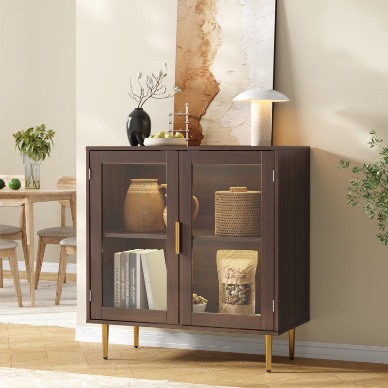 Buffet Cabinet With Led Lights, Sideboard Cabinet With 2 Doors Acrylic, 32" Modern Buffet Cabinet With Adjustable Shelf, Coffee Bar Cabinet For Living Room, Kitchen