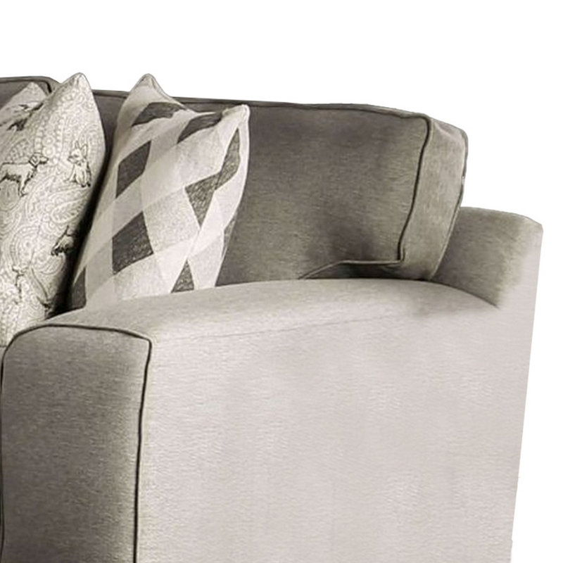 Causeuse Edison, tissu gris, 4 coussins décoratifs, accoudoirs fins, 75 po