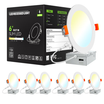 6 Pack 6 Inch Ultra Thin Canless Led Recessed Lighting, 5cct Dimmable Wafer Light With Night Light And Junction Box