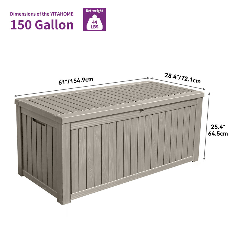 YITA 150 Gallon Large Outdoor Storage Deck Box with Built-in Divider, Gray
