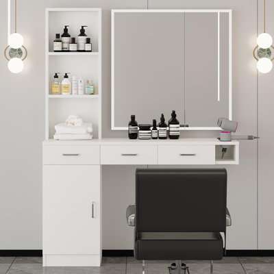Station murale Thame Salon avec coiffeuse, support pour séchoir à cheveux