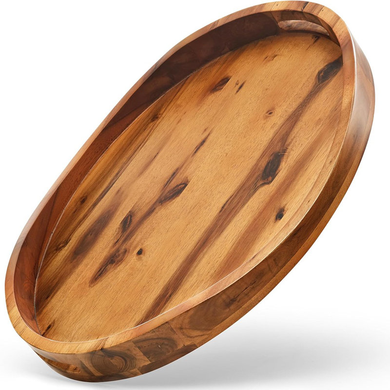 Large Oval Serving Tray With Handles - Acacia Wood Ottoman Trays...