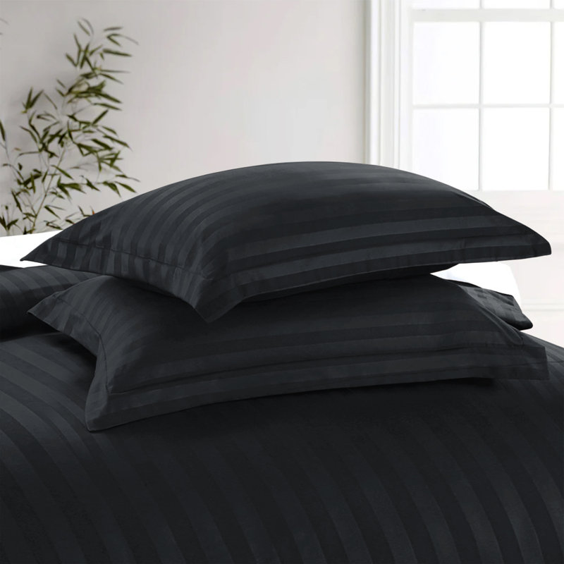 Luxurious 3-Piece Ultra Soft Stripe Duvet Cover Set with Pillowcases, Charcoal