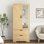 Garde-robe en bois à 2 portes pour la chambre à coucher avec tringle à vêtements suspendue à l'intérieur de l'armoire et 2 tiroirs pour l'organisation du rangement, placard multifonctionnel à induction intégré avec miroir