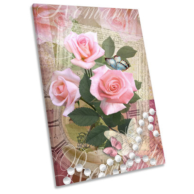 Three Pink Roses Floral Flower - Wrapped Canvas Print