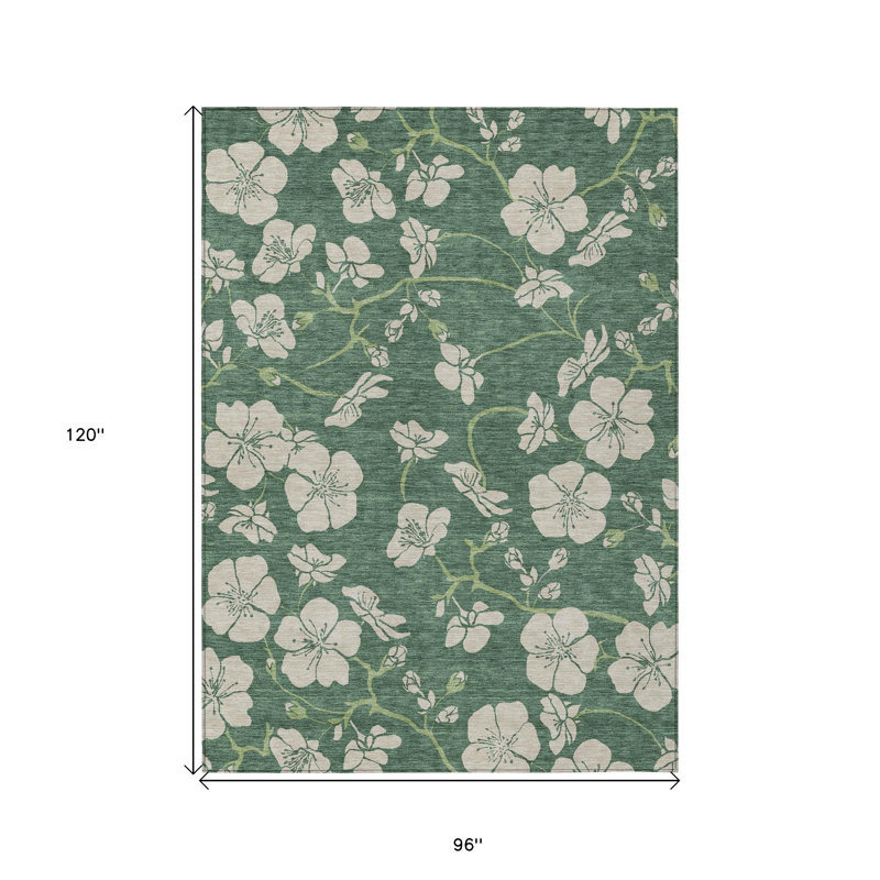 Tapis extérieur lavable et floral 8 pi x 10 pi sauge et ivoire