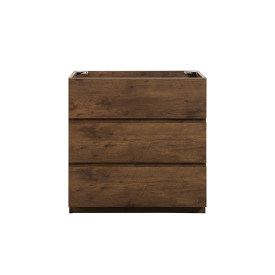 Floor Cabinet WITHOUT Basin, Walnut Color, With Three Drawers, Pre-Assembled