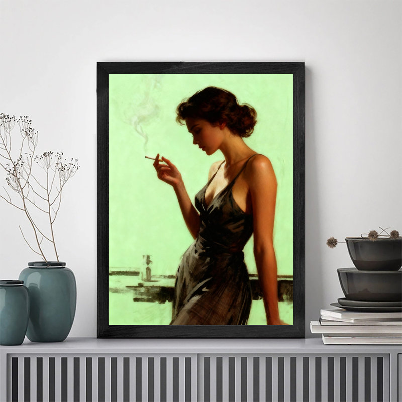 «Black Elegant Vintage Elegant femme smoking Art», impressions encadrées de style rétro, H 11 po x l 9 po