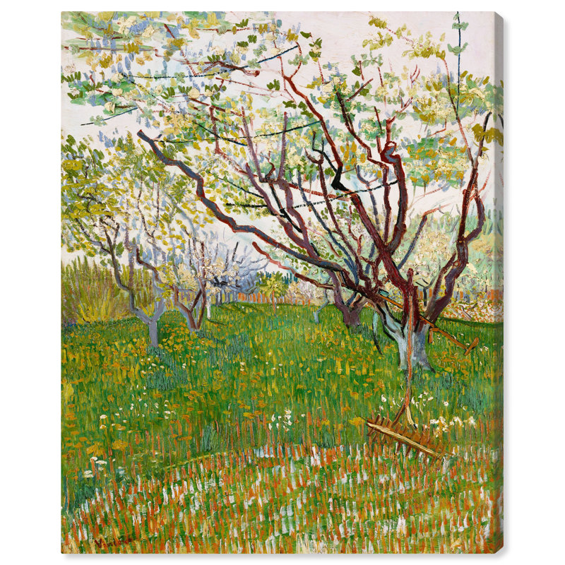 Van Gogh - Les arbres du verger en fleurs - Peinture sur toile, H 28 po x l 24 po, Toile tendue