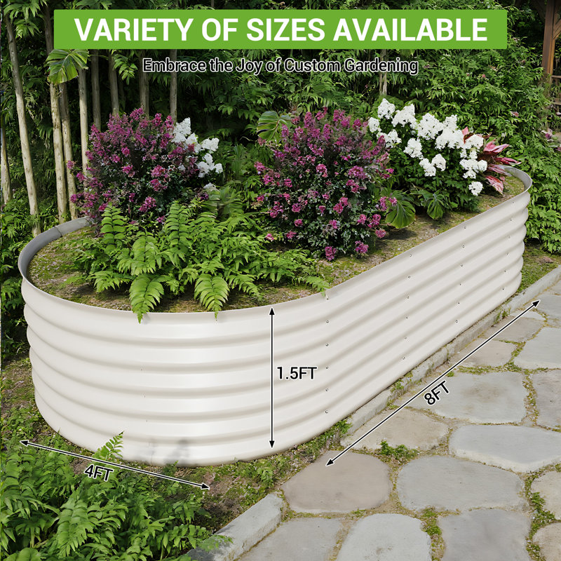 Boîte à fleurs d'extérieur en métal, lit de jardin surélevé pour légumes et fleurs, H 5,52 po x l 94,5 po x P 29,14 po, Beige