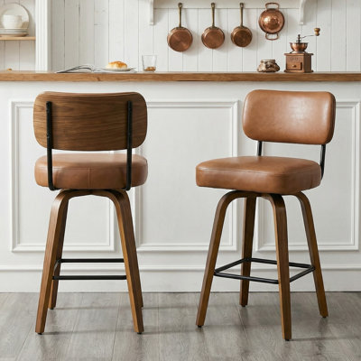 Tabouret de comptoir pivotant rembourré avec structure en bois