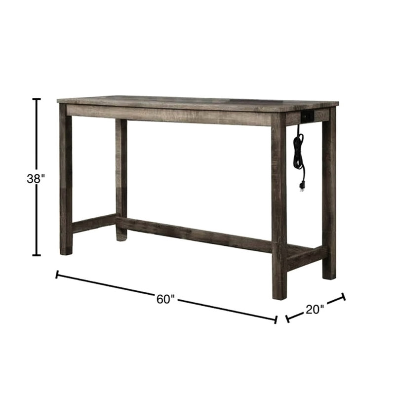 Table de salle à manger rustique 3 pièces: table en bois massif avec prise électrique, 2 tabourets revêtus de lin au design transitionnel pour les espaces et l'électricité, mélange de pièces