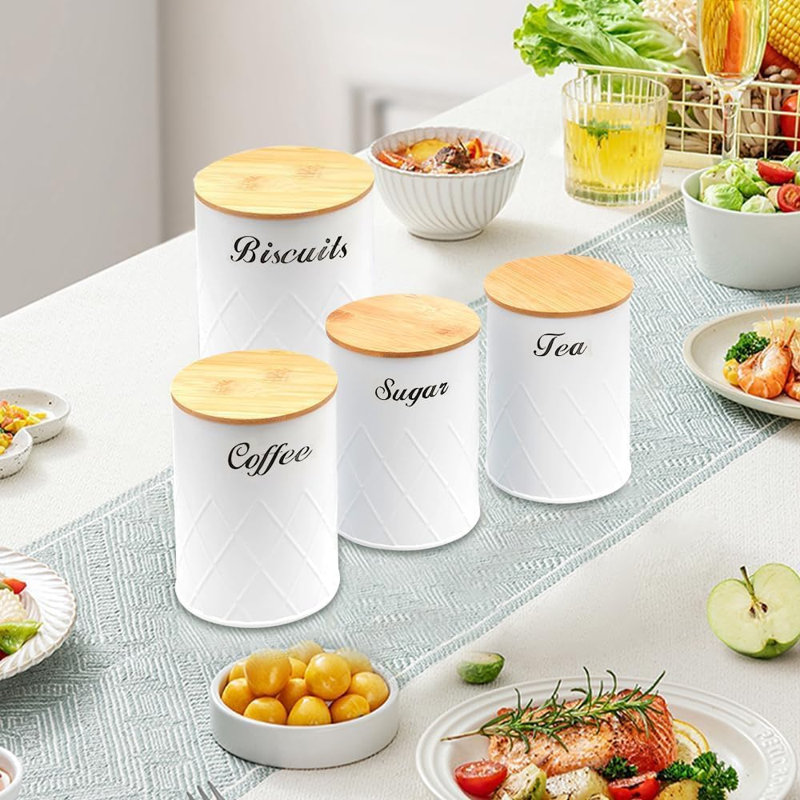 6 Pcs Bread Bin, Tea, Coffee, Sugar Storage Canister Jar Set with Can Opener