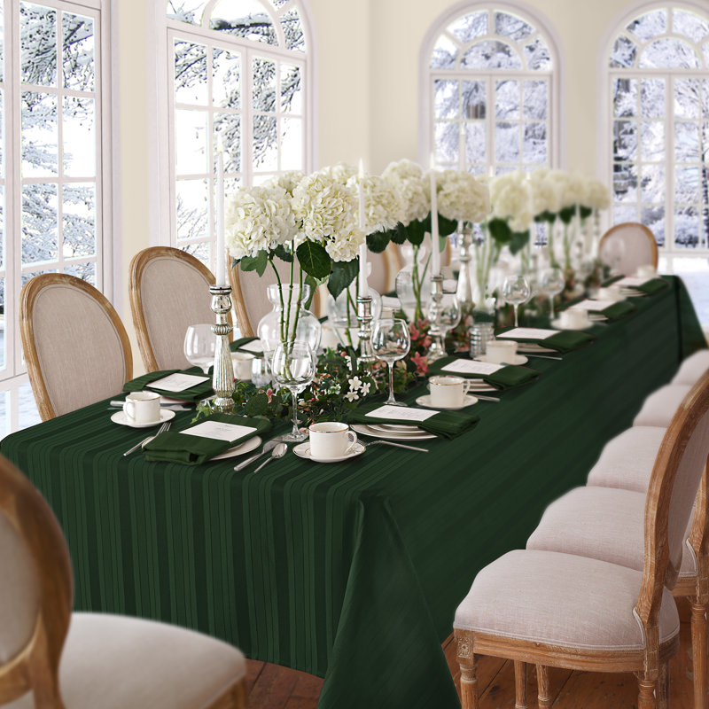 Robyn Striped Jacquard Polyester Square/Rectangle Tablecloth, 84" L x 60" W, Hunter, Rectangular